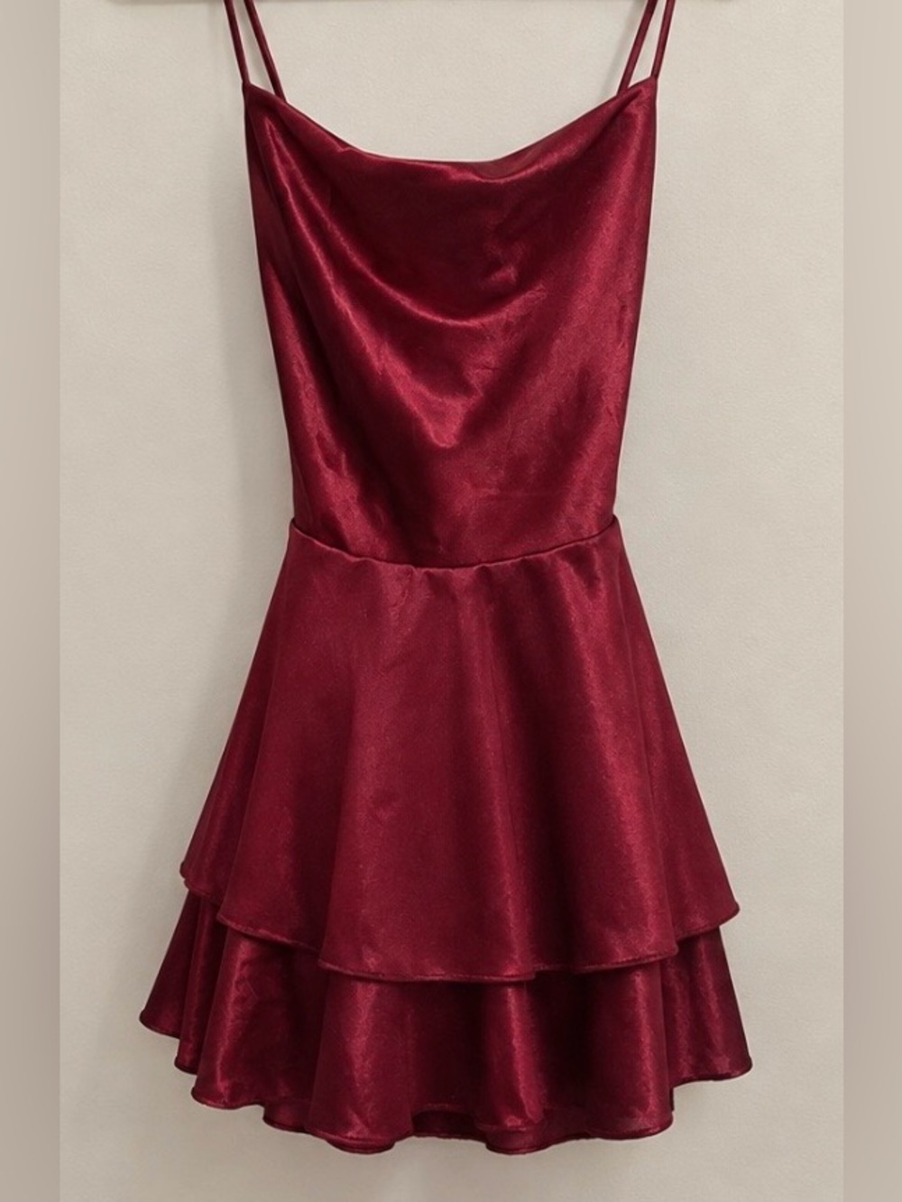 Women's Burgundy Layered Satin Dress